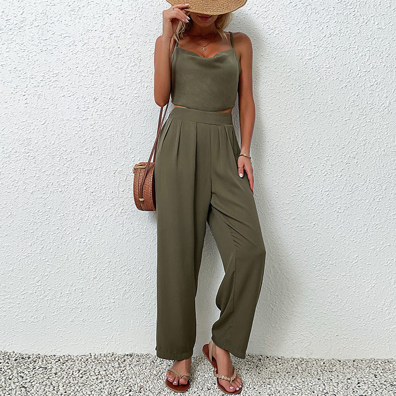 Damen Jumpsuit Weiter Schnitt Hoher Bund Eveloria