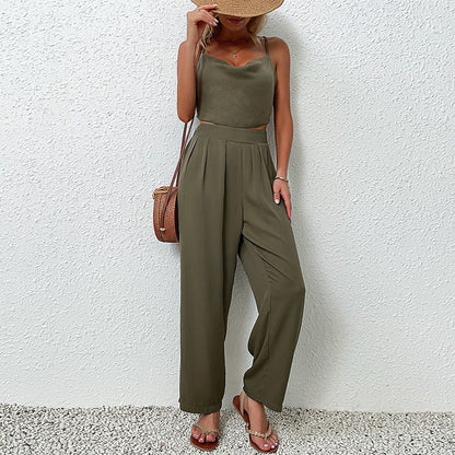 Damen Jumpsuit Weiter Schnitt Hoher Bund Eveloria