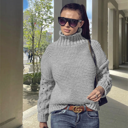 Damen Grobstrickpullover Hochkragen Strukturmaschen Optik Eveloria