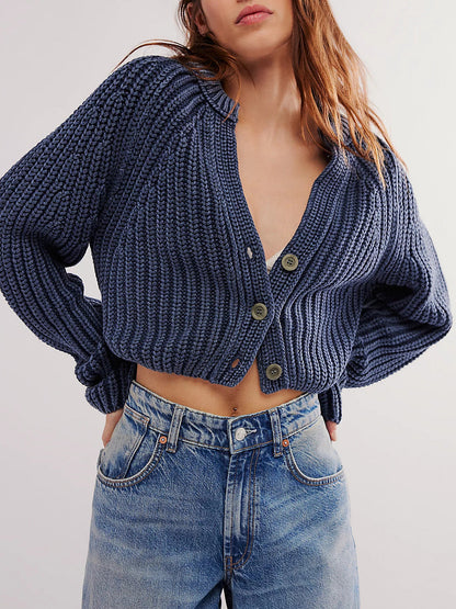 Damen Strickcardigan Luftig Große Knöpfe Modern Eveloria