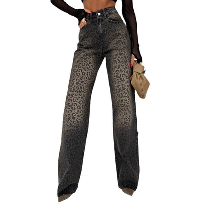 Damen Highwaist Leoprint Jeans Hose Eveloria