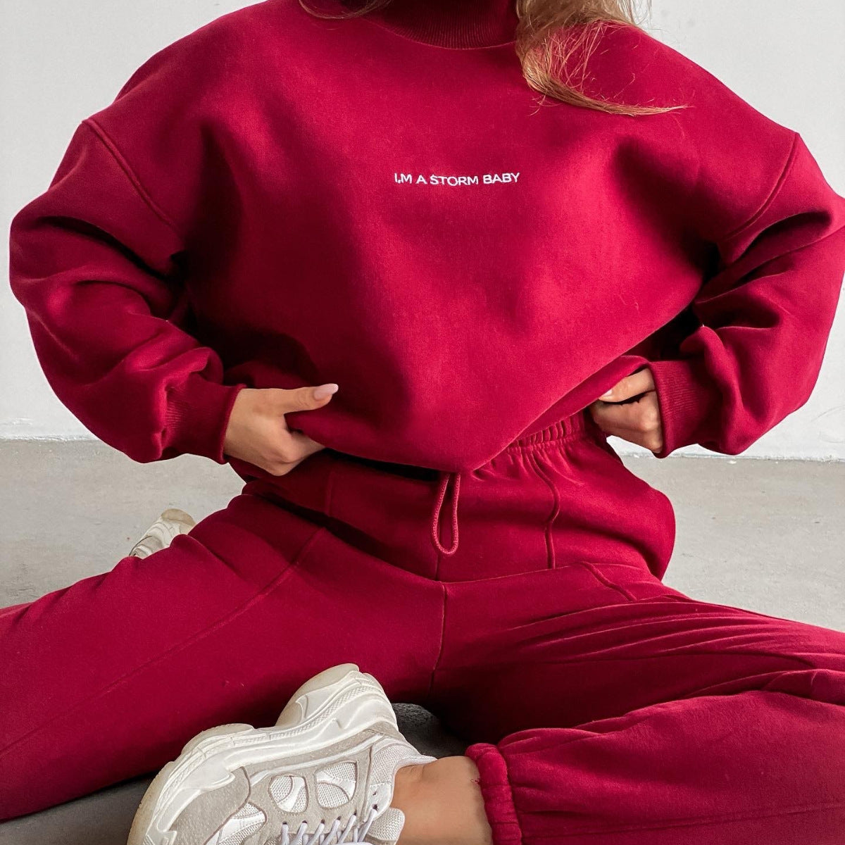 Damen Sportliches Sweatshirt Jogginghose Set Hochkragen Weites Design