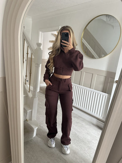Damen Freizeit-Set Cropped mit Reißverschluss und Taschen