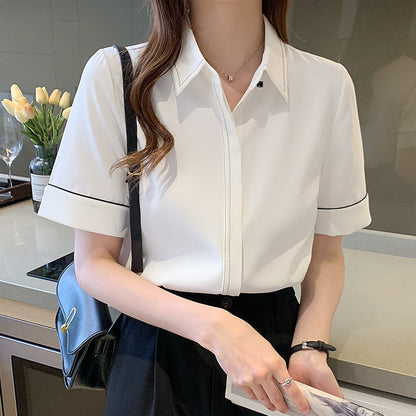Damen Bluse Kurzarm Klassischer Kragen Elegantes Design Eveloria