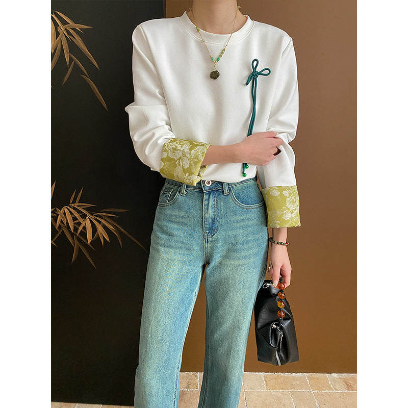 Damen Sweatshirt Floraler Kragen Eveloria - Eveloria