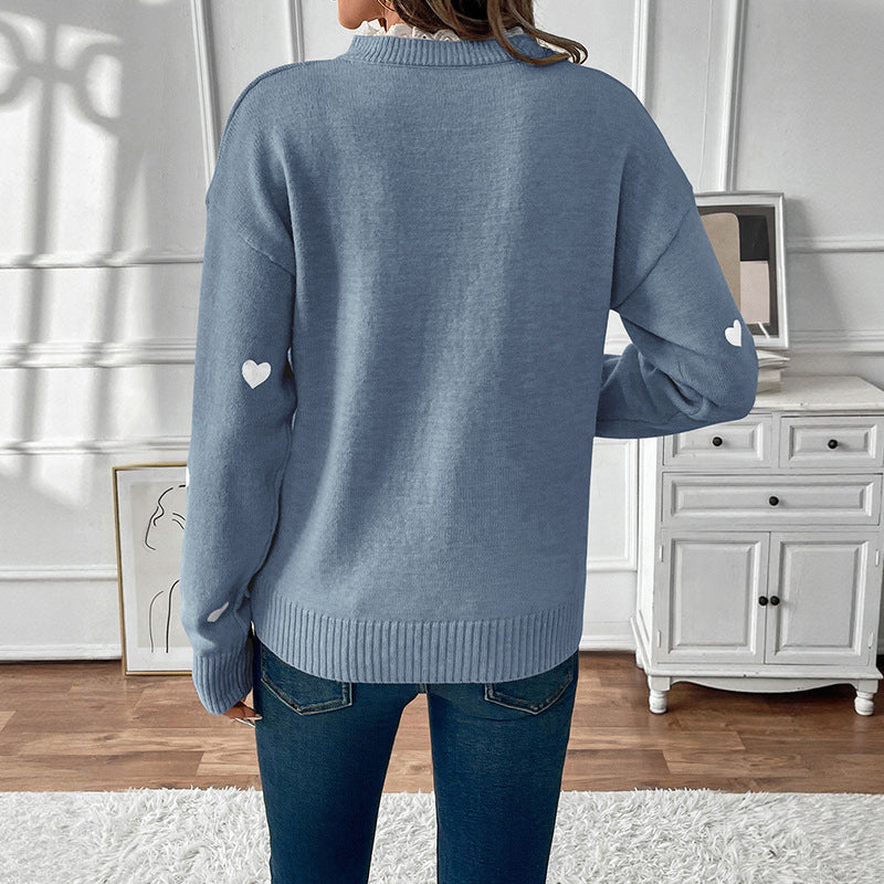 Damen Strickpullover Herzmuster Rüschendetails Eveloria