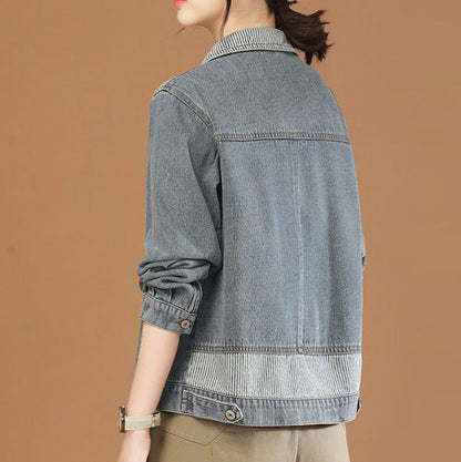 Damen Jeansjacke Lässig Strukturiertem Kragen Eveloria