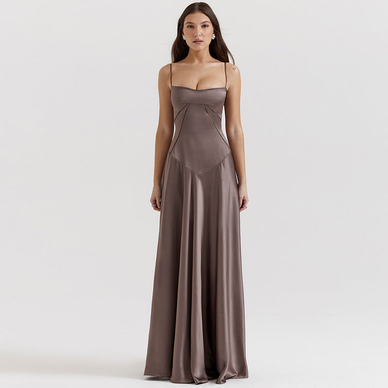 Damen Satin Maxikleid mit Trägern Figurbetont Eveloria