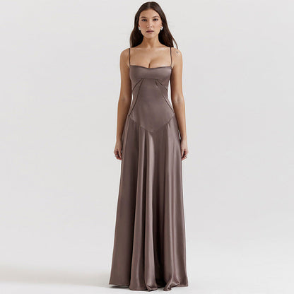 Damen Satin Maxikleid mit Trägern Figurbetont Eveloria