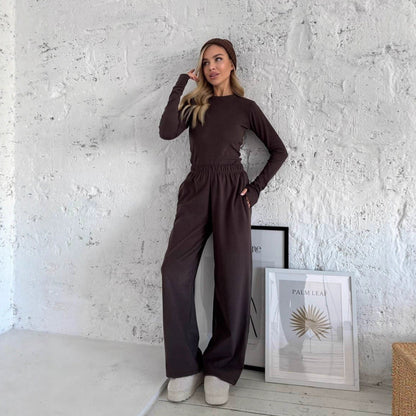 Damen Lounge-Anzug Atmungsaktiver Baumwollmix Beige