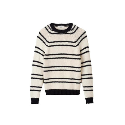 Damen Streifenpullover Grobstrick weiß Eveloria