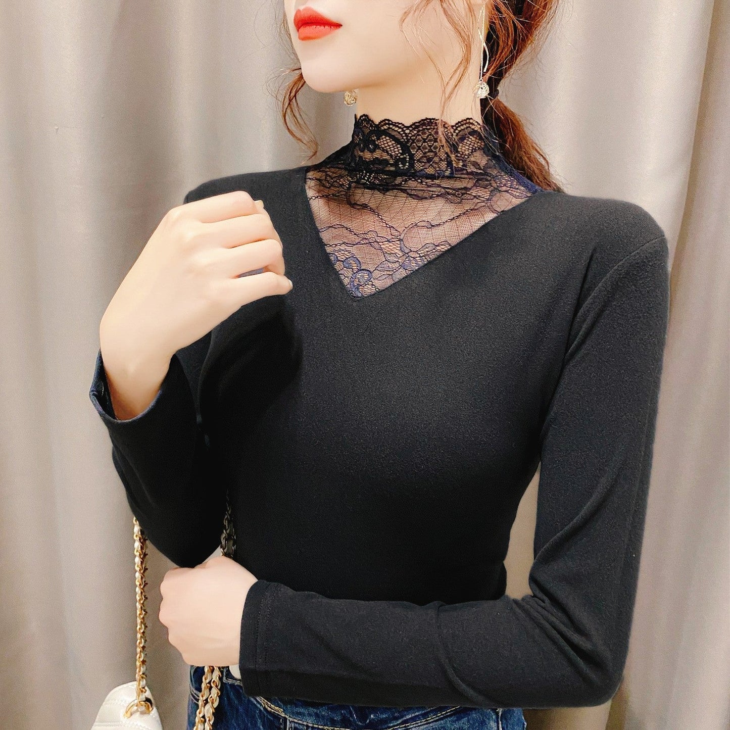 Damen Bluse mit Spitze Elegant Weiß - Eveloria