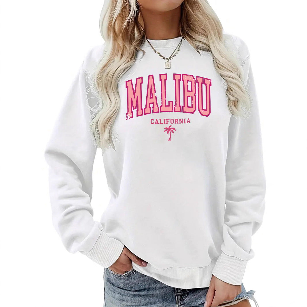 Damen Sweatshirt Malibu Schriftzug Lässiger Schnitt Eveloria