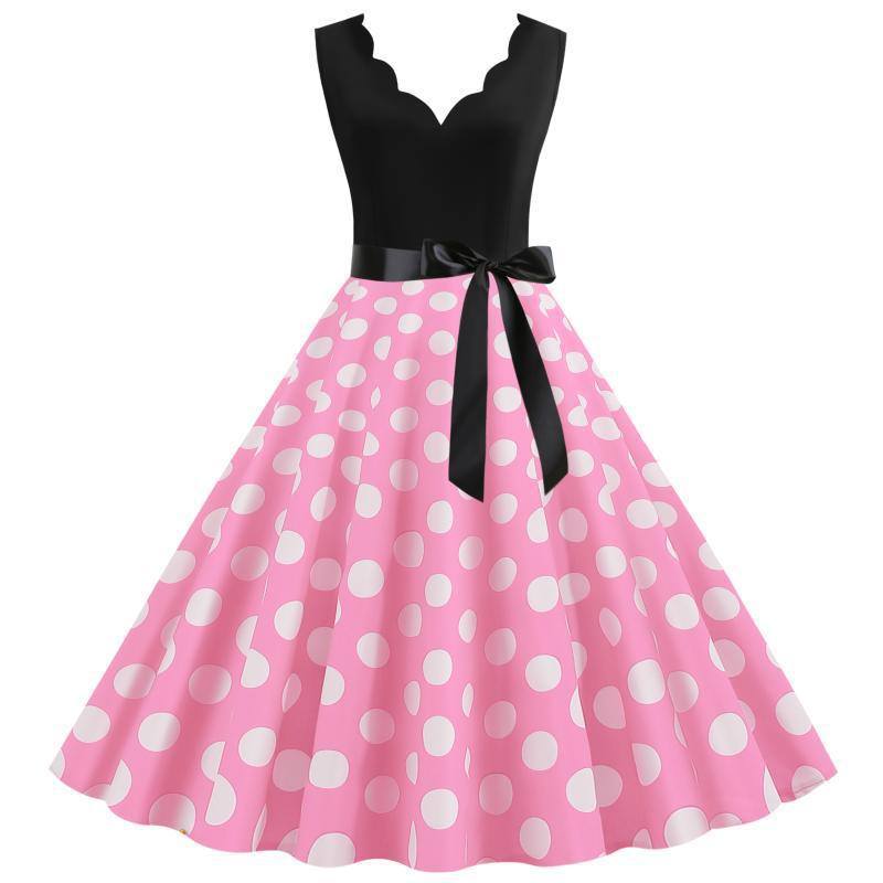 Damen Swingkleid V-Ausschnitt Punktemuster Eveloria