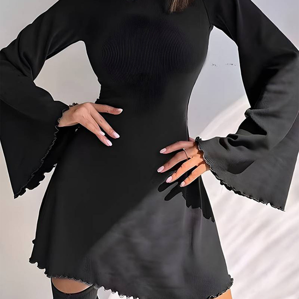 Damen Minikleid Trompetenärmel Skulpturaler Saum Eveloria