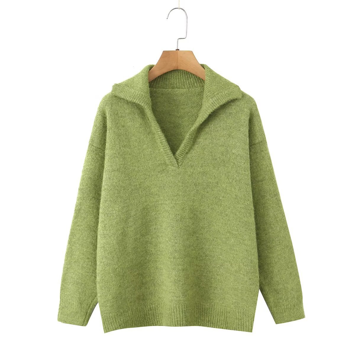 Damen Strickpullover Stehkragen V-Ausschnitt Eveloria