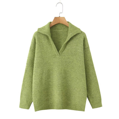 Damen Strickpullover Stehkragen V-Ausschnitt Eveloria