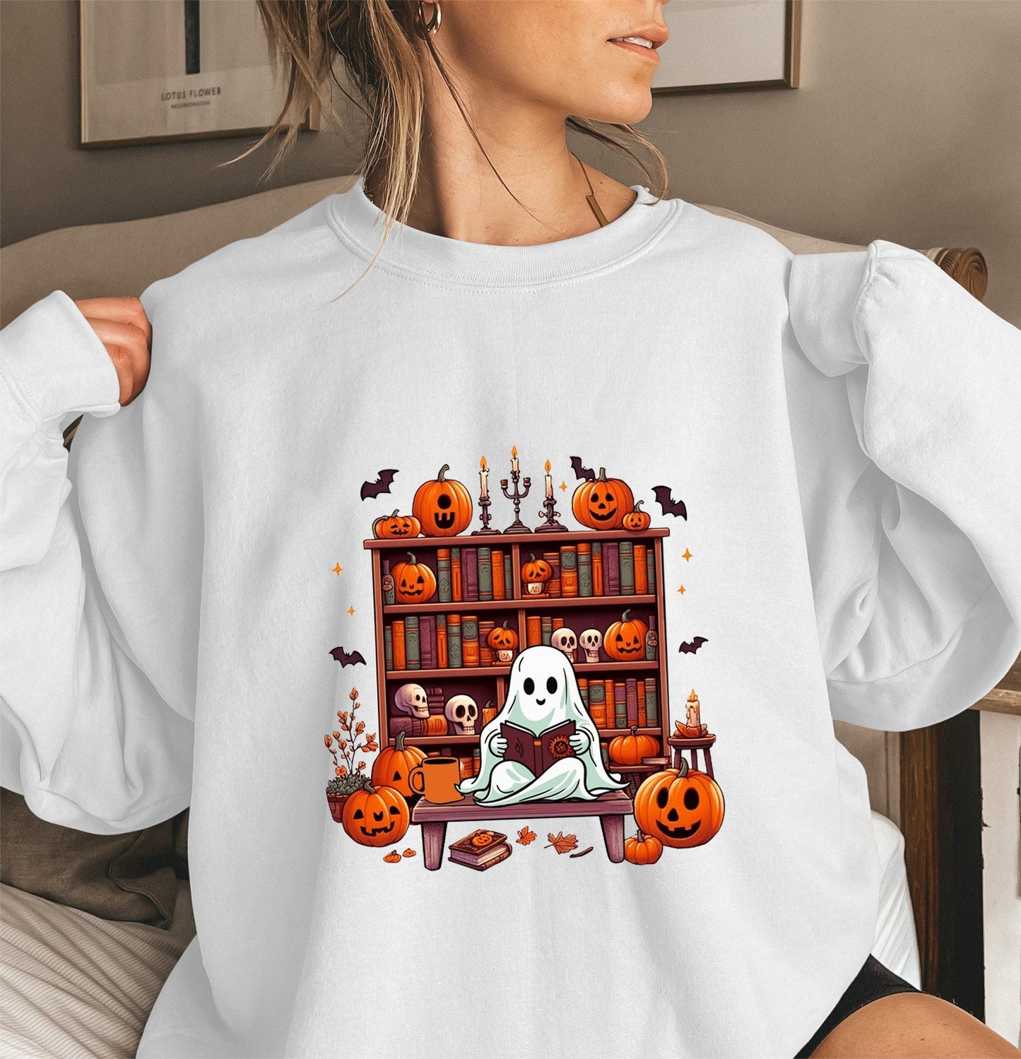 Damen Sweatshirt Herbst Grusel Puffärmel Eveloria