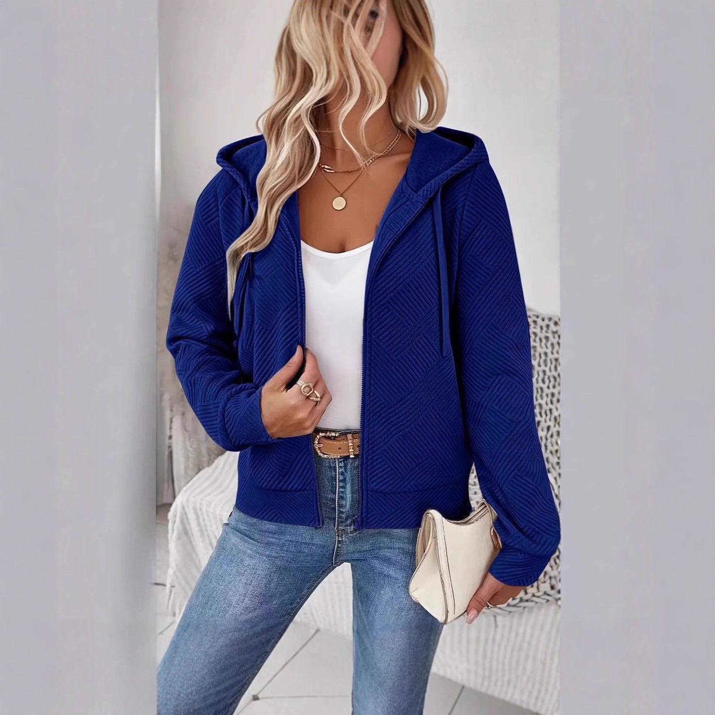 Damen Kapuzenjacke Sportlich Strukturiert Mehrere Taschen