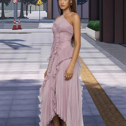 Damen Wickelkleid mit Faltenrock und Rüschendetails Eveloria