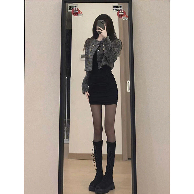 Damen Wickelkleid Figurbetont Langer Ärmel