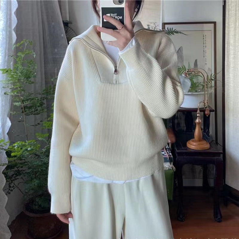 Damen Pullover Hochkragen Reißverschluss Eveloria