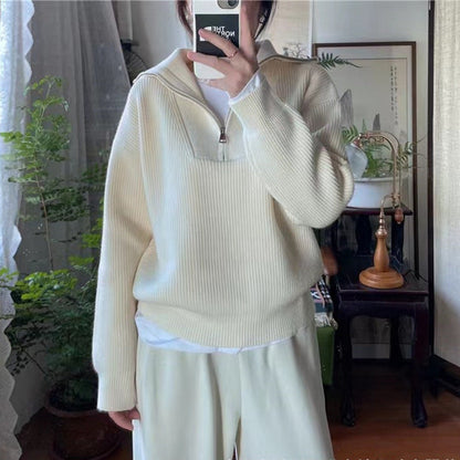 Damen Pullover Hochkragen Reißverschluss Eveloria