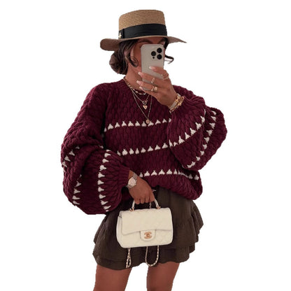 Damen Strickpullover Weite Ärmel Grafisches Muster Eveloria