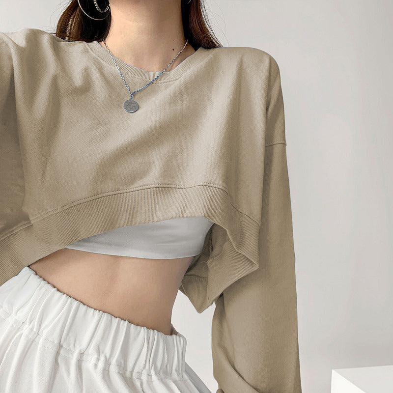 Damen Crop-Sweatshirt Weit Ärmel Modischer Schnitt