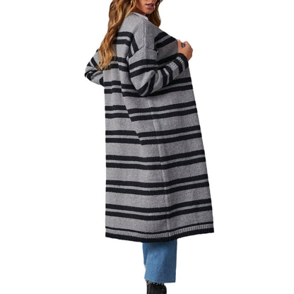 Damen Strickjacke Streifenmuster Lang Eveloria