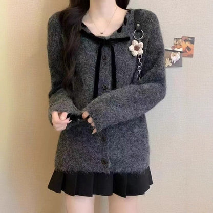 Damen Cardigan Kuschelig Mit Kragen Und Knöpfen Grau