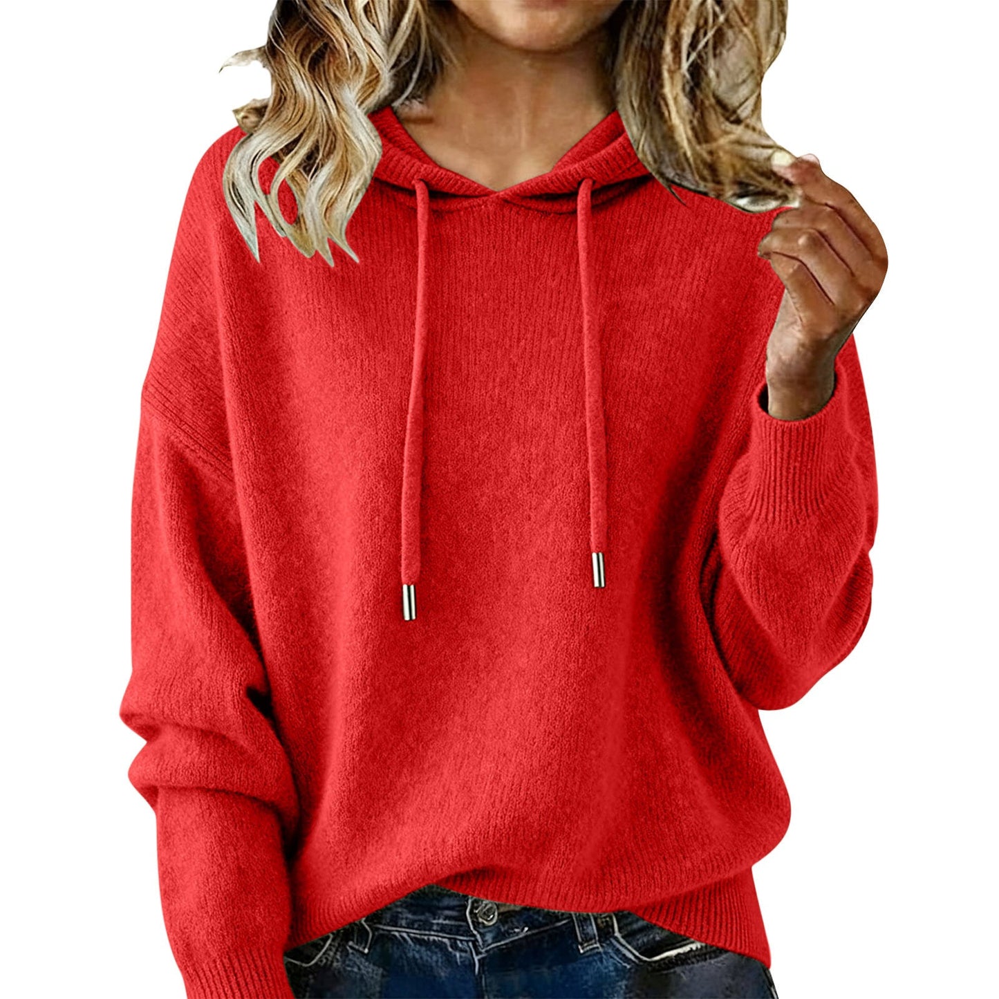 Damen Oversized Kapuzensweatshirt Texturiert Kordelzug Grau