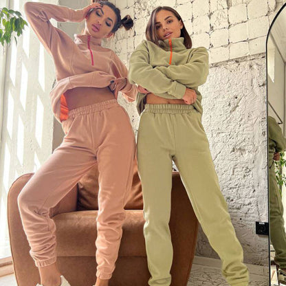 Damen Sportset Zip-Hoodie Jogginghose elastisch mit Taschen