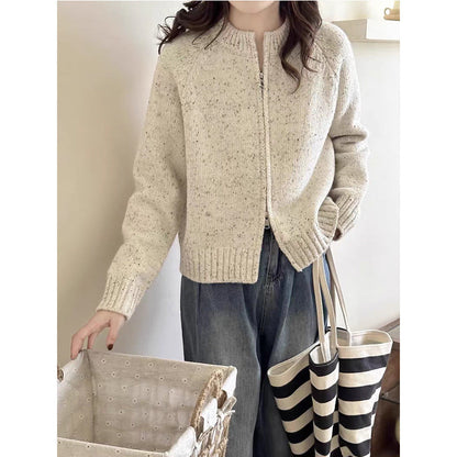 Damen Strickjacke Reißverschluss Hochkragen Eveloria