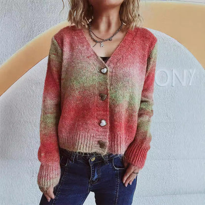 Damen Strickjacke Kuschelig Herzknöpfe Locker Eveloria