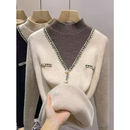 Damen V-Pullover mit Schimmer-Details und Knöpfen Eveloria