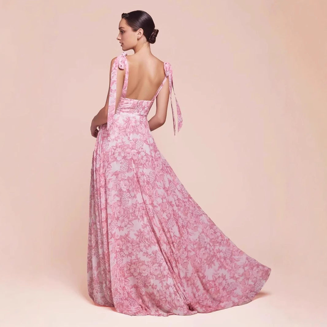 Damen Maxikleid Romantisch Floralmuster Tiefes Dekolleté