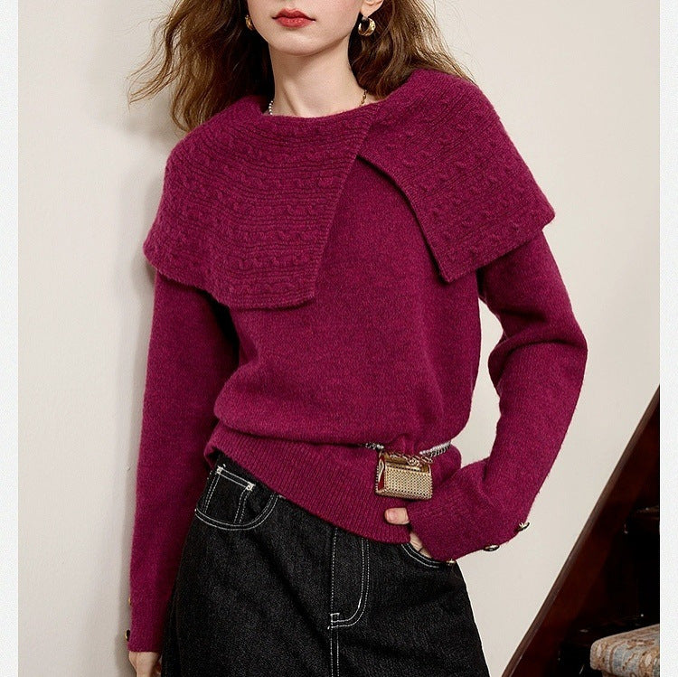 Damen Pullover Waldgrün Strukturiertem Kragen Eveloria - Eveloria