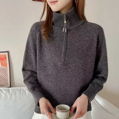 Damen Pullover Stehkragen Kuschelig Grün - Eveloria