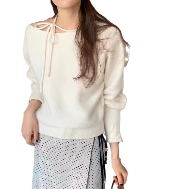 Damen Pullover Weiches Material Dekoratives Halsband Beige