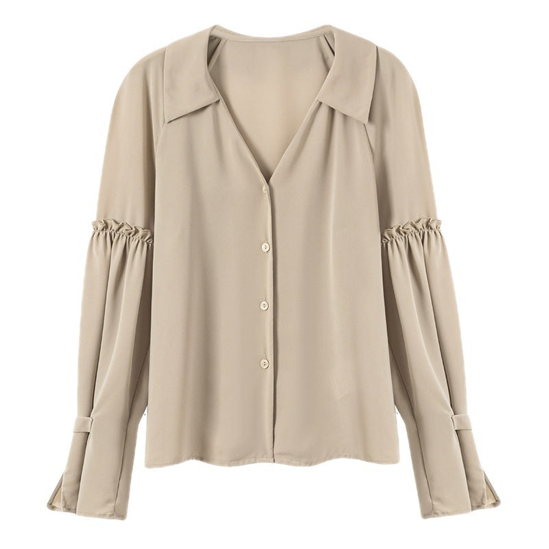 Damen Bluse Rüschendetails V-Ausschnitt Eveloria