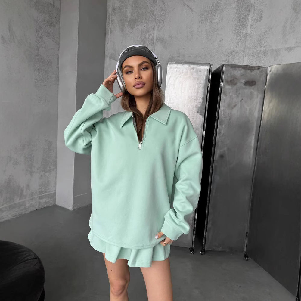 Damen Sweatshirt Kurzreißverschluss Weites Design Eveloria