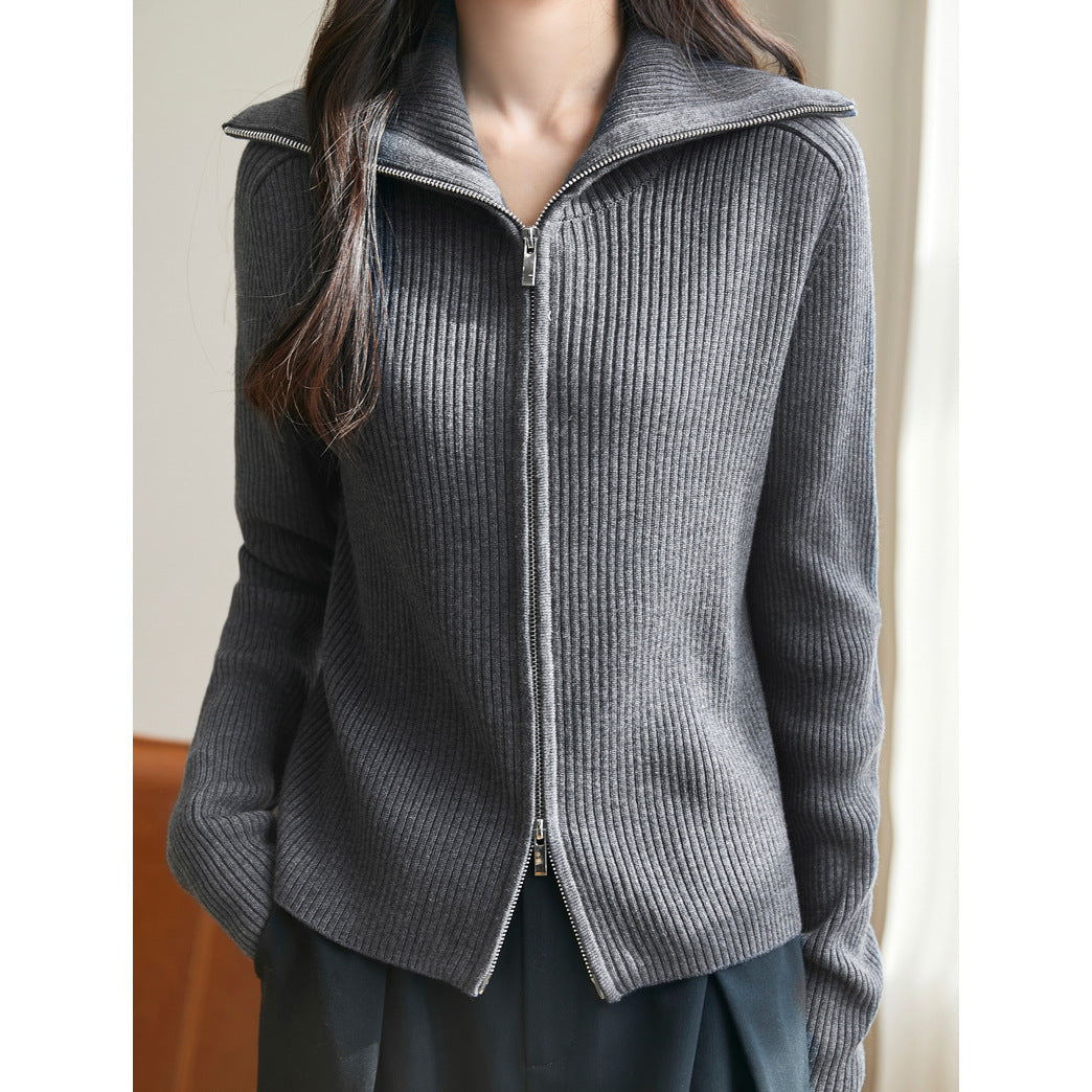 Damen Strickpullover Rippenstruktur Hochschließend Eveloria