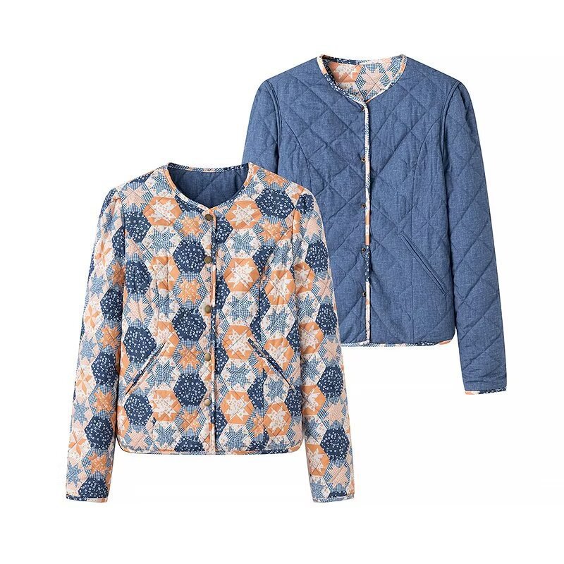 Damen Steppjacke Floralmuster Praktische Taschen Eveloria
