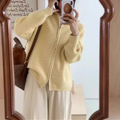 Damen Strickjacke Oversized mit Reißverschluss