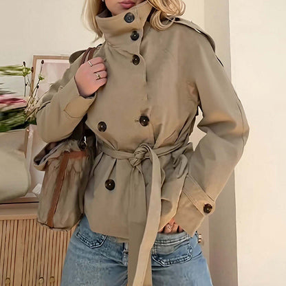 Damen Langjacke mit hohem Kragen und Gürtel Eveloria