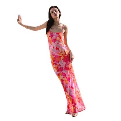 Damen Maxikleid Floral-Muster Spaghettiträger Fließend Eveloria