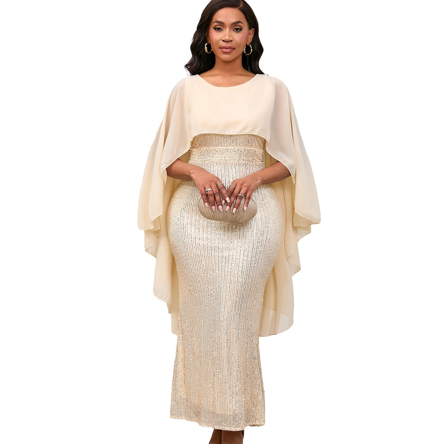 Damen Abendkleid mit Pailletten und Cape