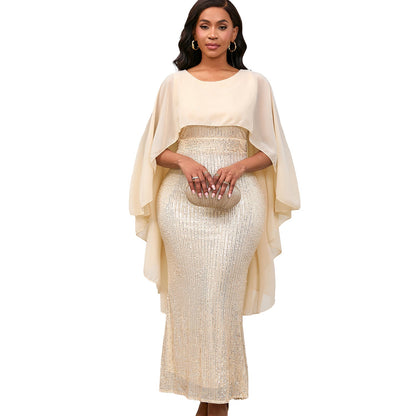 Damen Abendkleid mit Pailletten und Cape