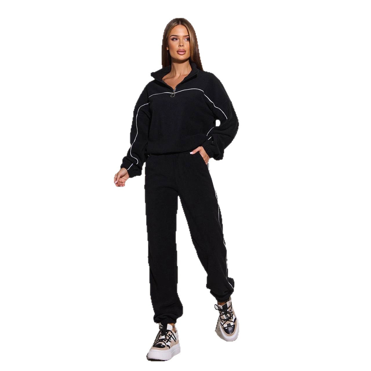Damen Fleece-Outfit Reißverschluss Kuschelig Grau